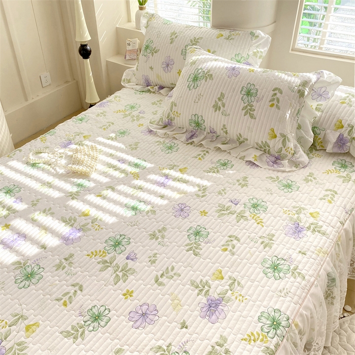 91家纺网 家纺一手货源 找家纺 （总）乐逸家纺 2025新款100%纯棉全棉印花法式风情蕾丝花边床裙床盖款四件套