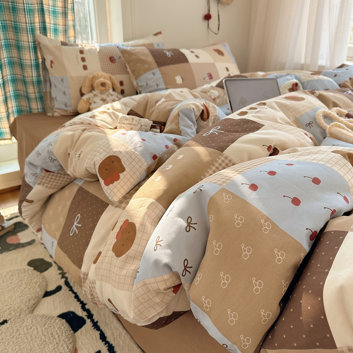 91家纺网 家纺一手货源 找家纺 桃子家居 2026新款ins小清新费尔岛猫咪全棉纯棉印花四件套 棉-少女黑皮猫