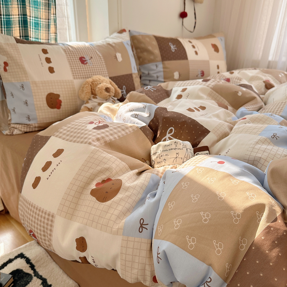 91家纺网 家纺一手货源 找家纺 桃子家居 2026新款ins小清新费尔岛猫咪全棉纯棉印花四件套 棉-少女黑皮猫