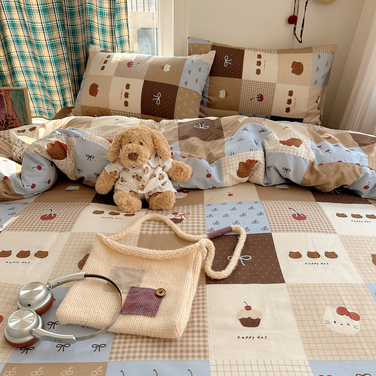 91家纺网 家纺一手货源 找家纺 桃子家居 2026新款ins小清新费尔岛猫咪全棉纯棉印花四件套 棉-少女黑皮猫