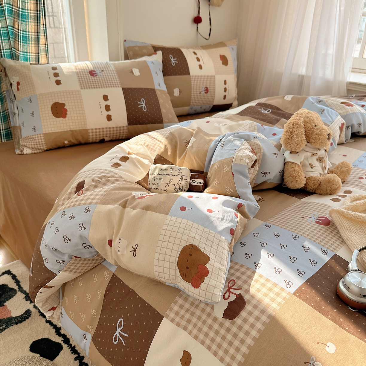 91家纺网 家纺一手货源 找家纺 桃子家居 2026新款ins小清新费尔岛猫咪全棉纯棉印花四件套 棉-少女黑皮猫