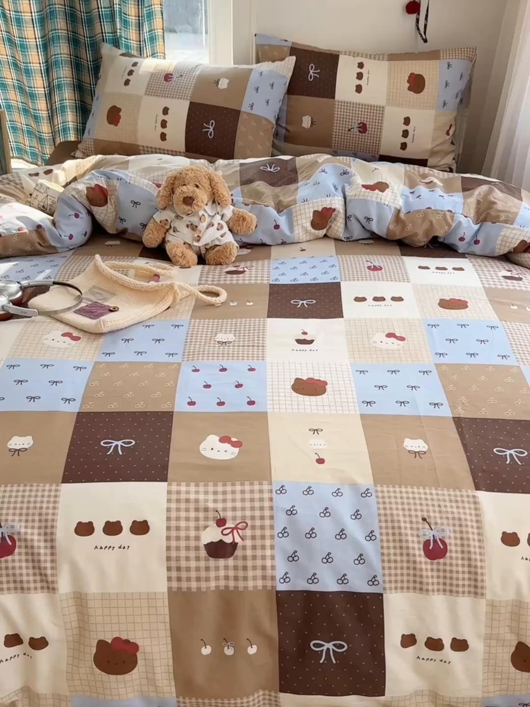 91家纺网 家纺一手货源 找家纺 桃子家居 2026新款ins小清新费尔岛猫咪全棉纯棉印花四件套 棉-少女黑皮猫