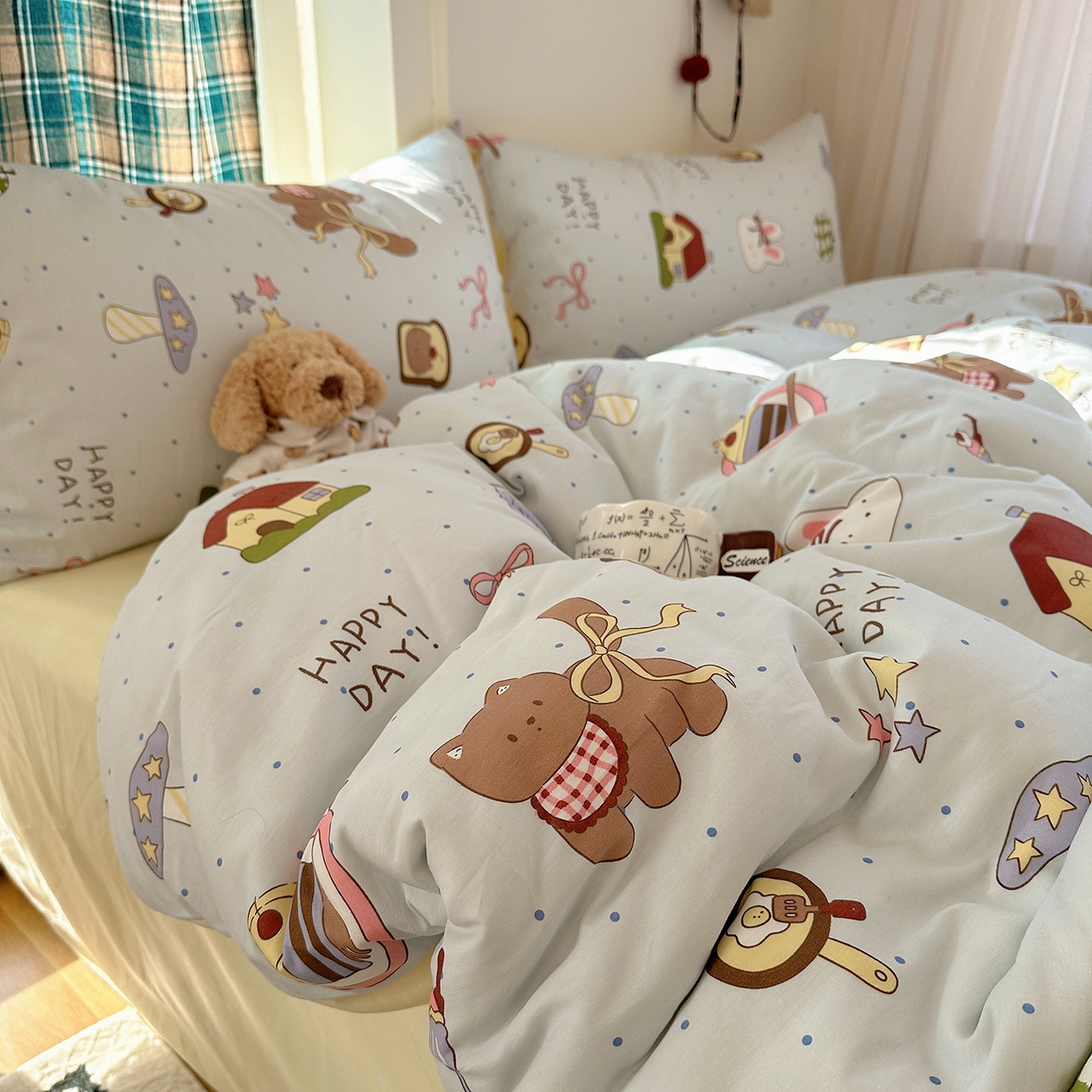 91家纺网 家纺一手货源 找家纺 桃子家居 2026新款ins小清新费尔岛猫咪全棉纯棉印花四件套 棉-甜甜日记