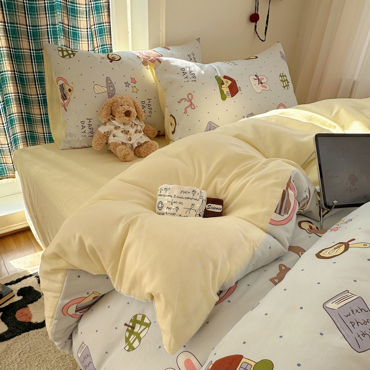 91家纺网 家纺一手货源 找家纺 桃子家居 2026新款ins小清新费尔岛猫咪全棉纯棉印花四件套 棉-甜甜日记