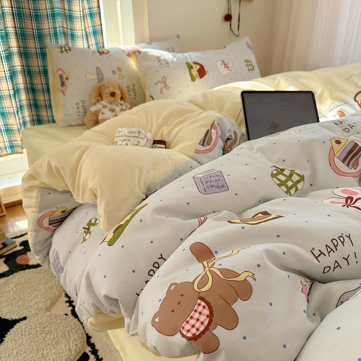 91家纺网 家纺一手货源 找家纺 桃子家居 2026新款ins小清新费尔岛猫咪全棉纯棉印花四件套 棉-甜甜日记