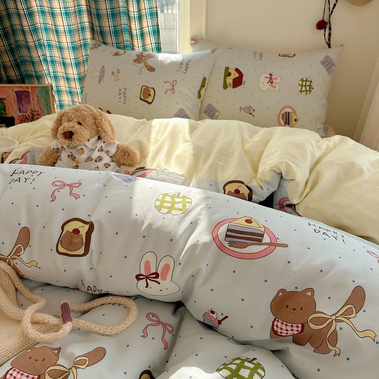 91家纺网 家纺一手货源 找家纺 桃子家居 2026新款ins小清新费尔岛猫咪全棉纯棉印花四件套 棉-甜甜日记