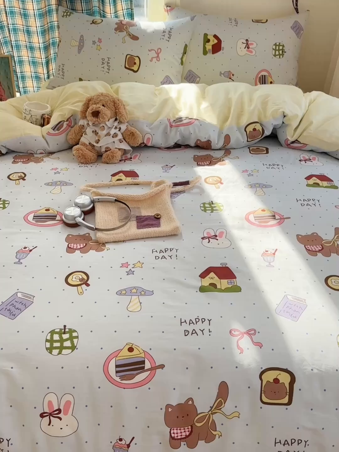 91家纺网 家纺一手货源 找家纺 桃子家居 2026新款ins小清新费尔岛猫咪全棉纯棉印花四件套 棉-甜甜日记