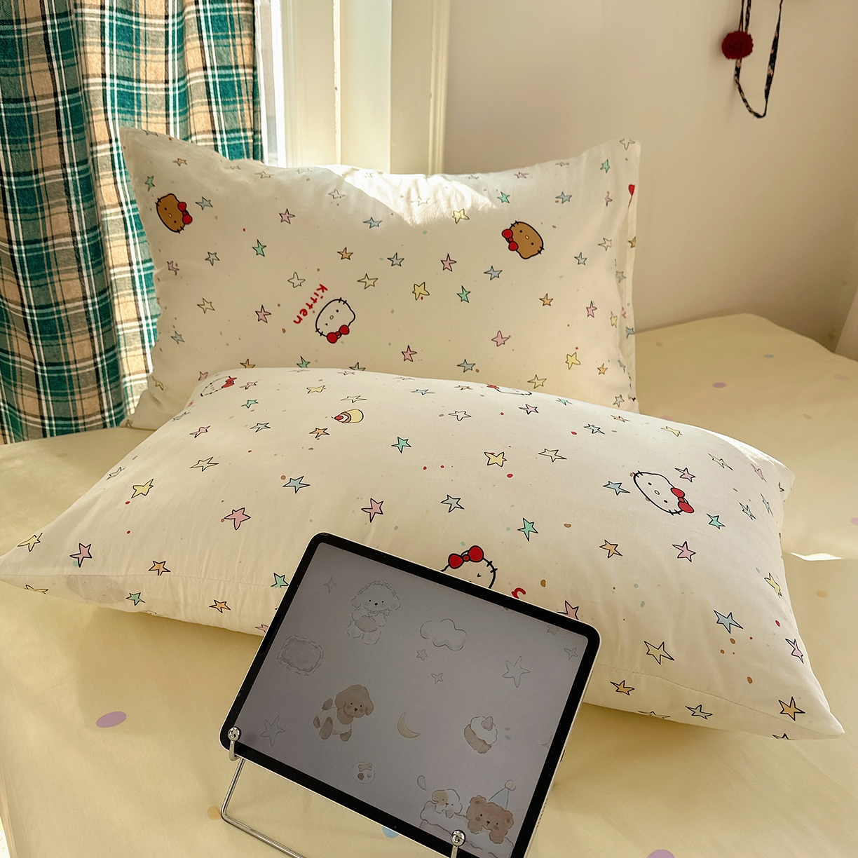 91家纺网 家纺一手货源 找家纺 桃子家居 2026新款ins小清新费尔岛猫咪全棉纯棉印花四件套 棉-星星猫咪