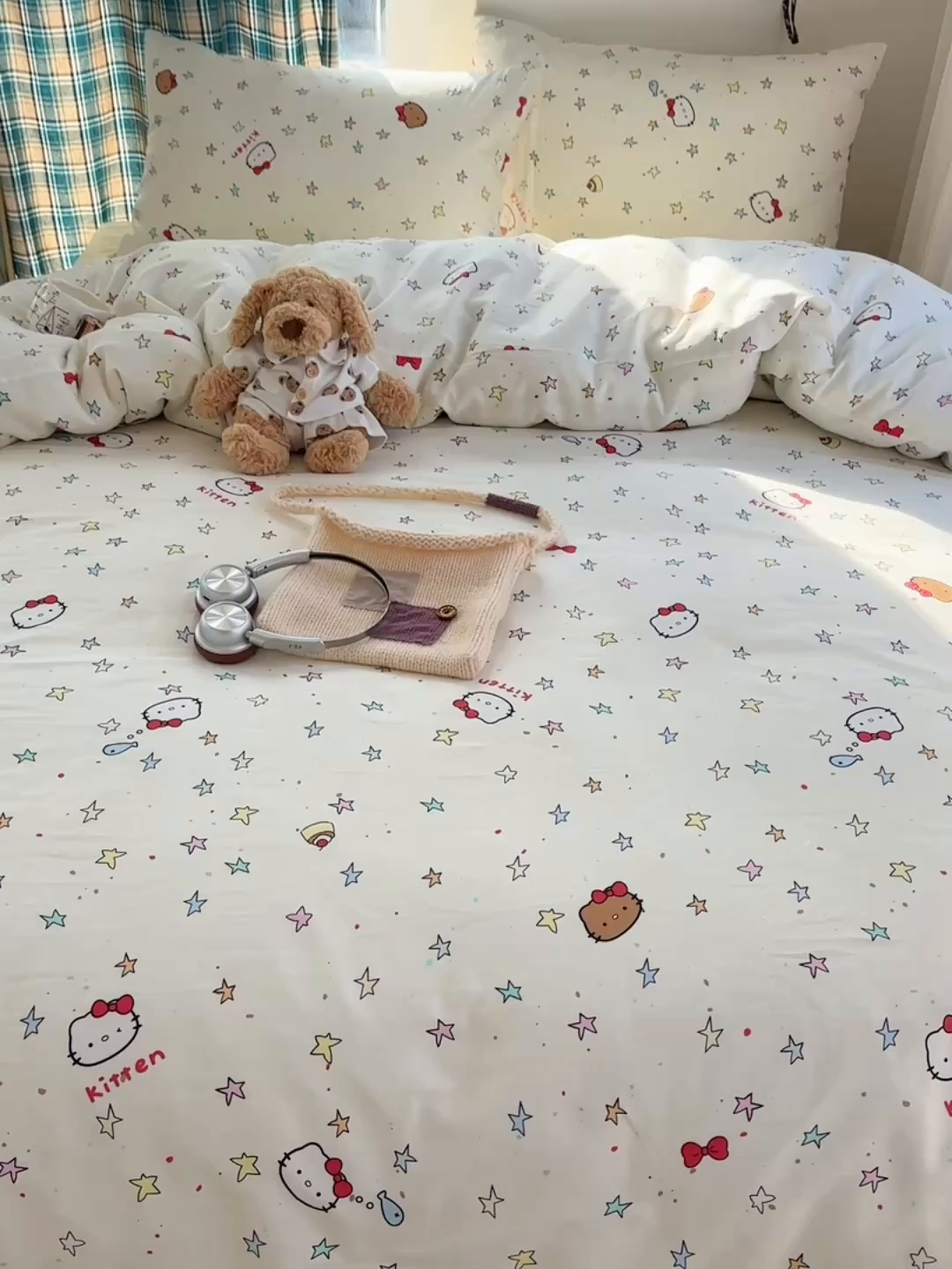 91家纺网 家纺一手货源 找家纺 桃子家居 2026新款ins小清新费尔岛猫咪全棉纯棉印花四件套 棉-星星猫咪