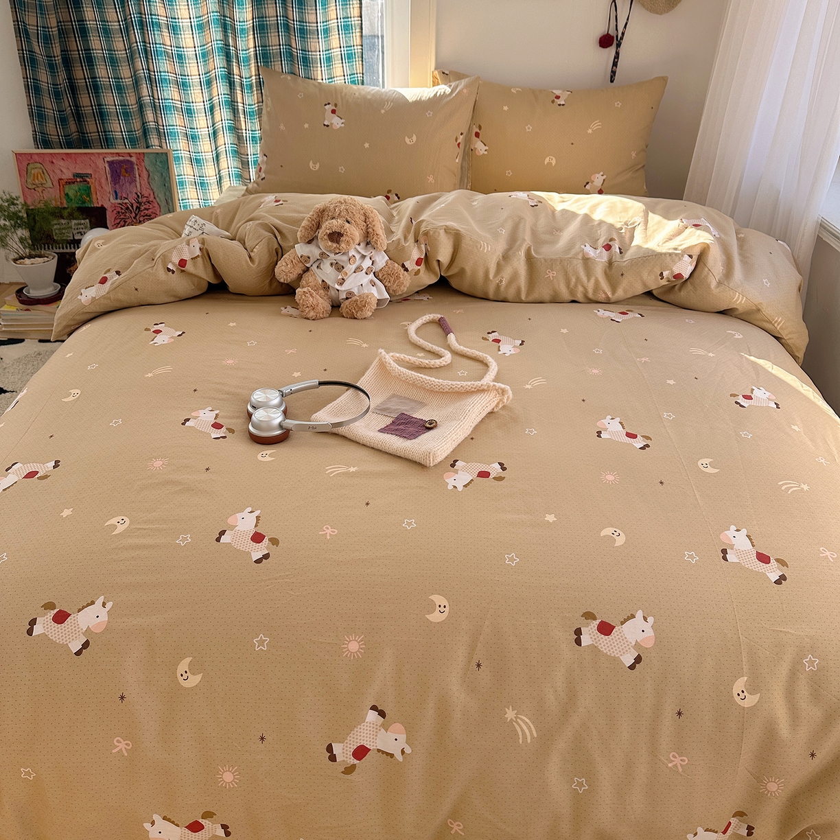 91家纺网 家纺一手货源 找家纺 桃子家居 2026新款ins小清新费尔岛猫咪全棉纯棉印花四件套 棉-星月小马