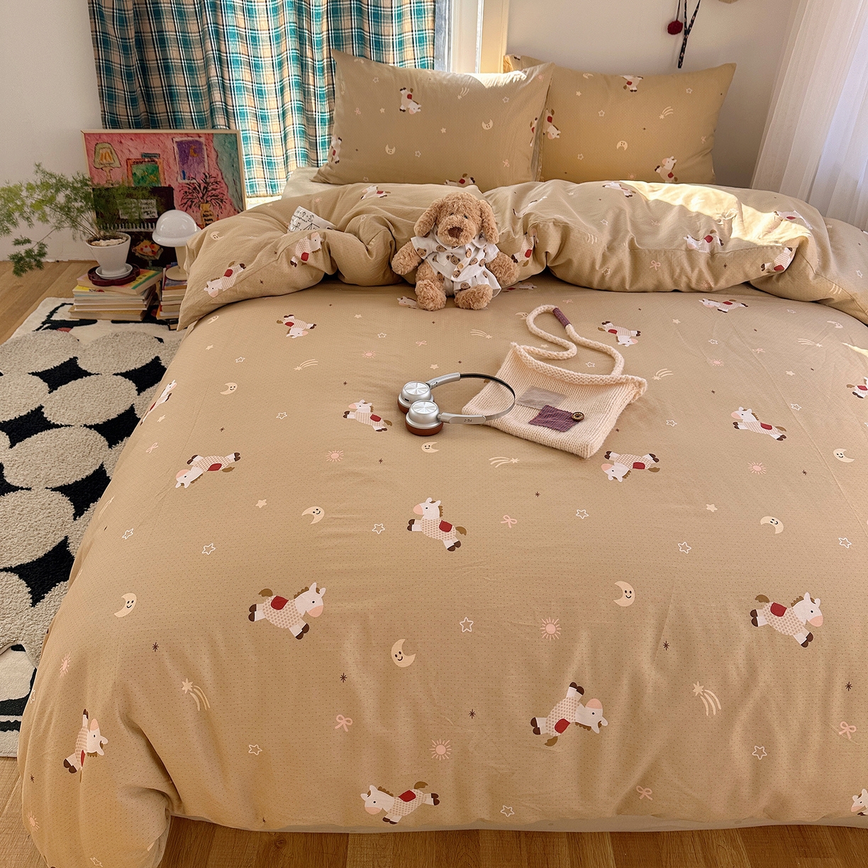 91家纺网 家纺一手货源 找家纺 桃子家居 2026新款ins小清新费尔岛猫咪全棉纯棉印花四件套 棉-星月小马