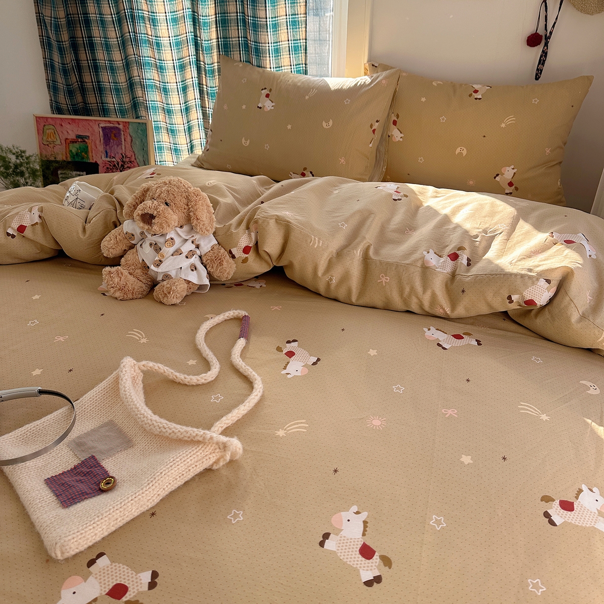 91家纺网 家纺一手货源 找家纺 桃子家居 2026新款ins小清新费尔岛猫咪全棉纯棉印花四件套 棉-星月小马