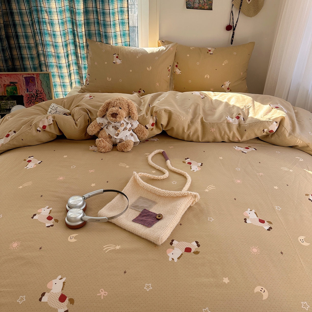 91家纺网 家纺一手货源 找家纺 桃子家居 2026新款ins小清新费尔岛猫咪全棉纯棉印花四件套 棉-星月小马