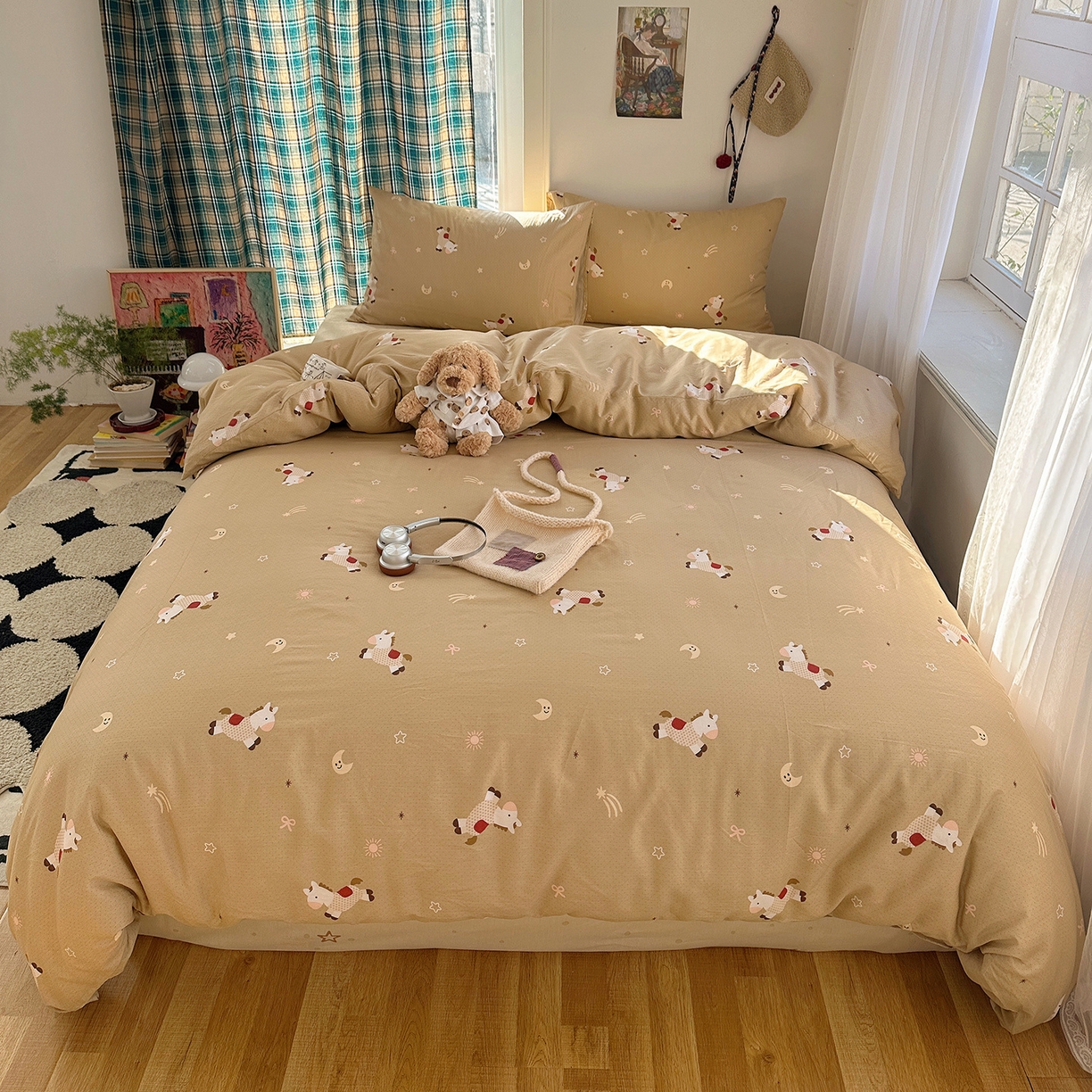 91家纺网 家纺一手货源 找家纺 桃子家居 2026新款ins小清新费尔岛猫咪全棉纯棉印花四件套 棉-星月小马