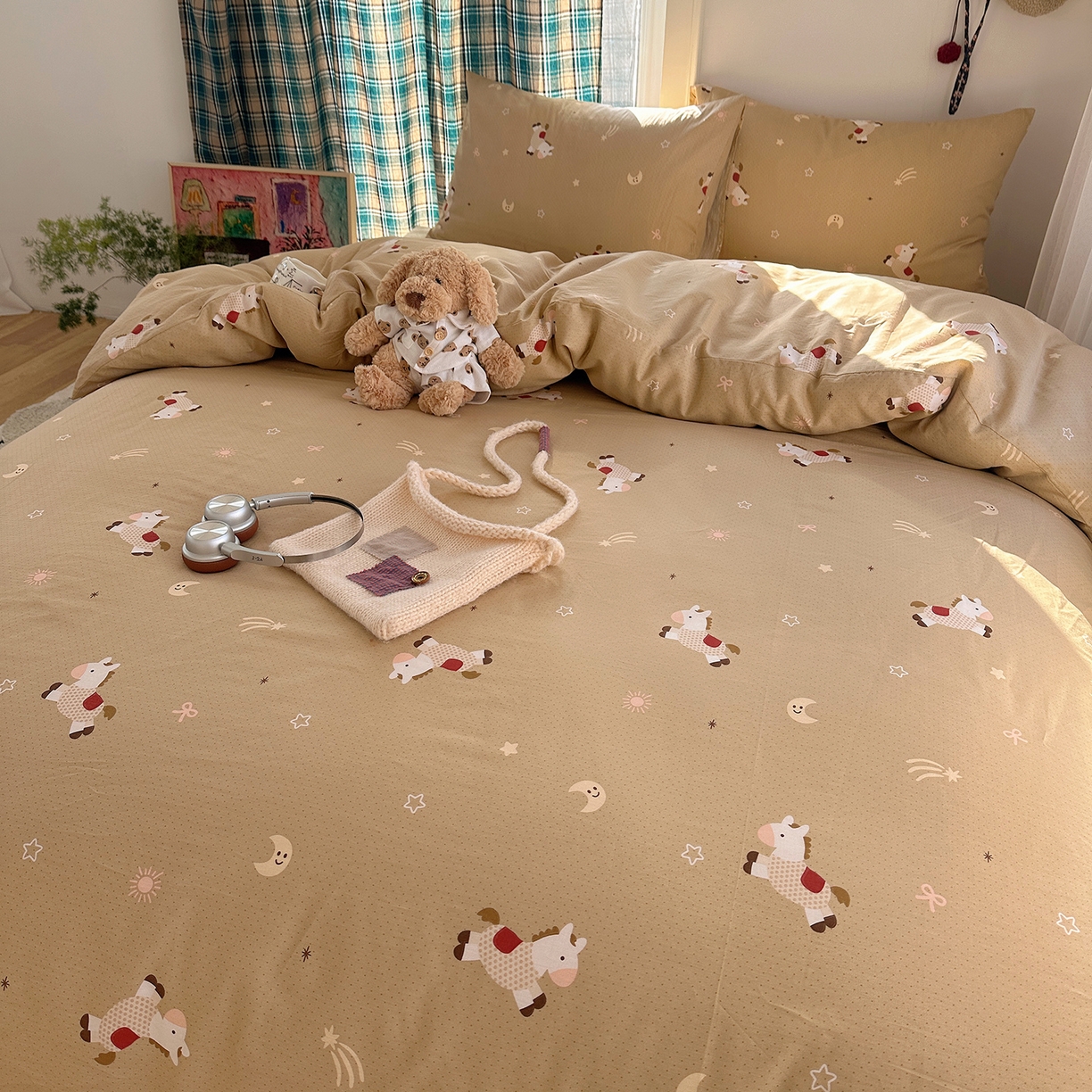 91家纺网 家纺一手货源 找家纺 桃子家居 2026新款ins小清新费尔岛猫咪全棉纯棉印花四件套 棉-星月小马