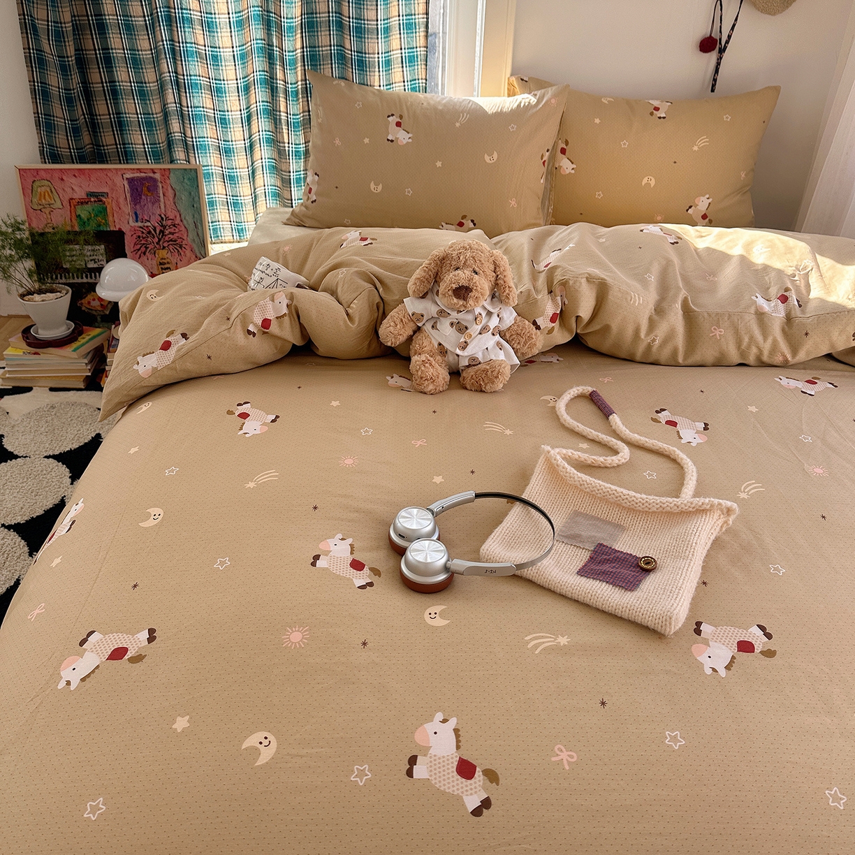 91家纺网 家纺一手货源 找家纺 桃子家居 2026新款ins小清新费尔岛猫咪全棉纯棉印花四件套 棉-星月小马