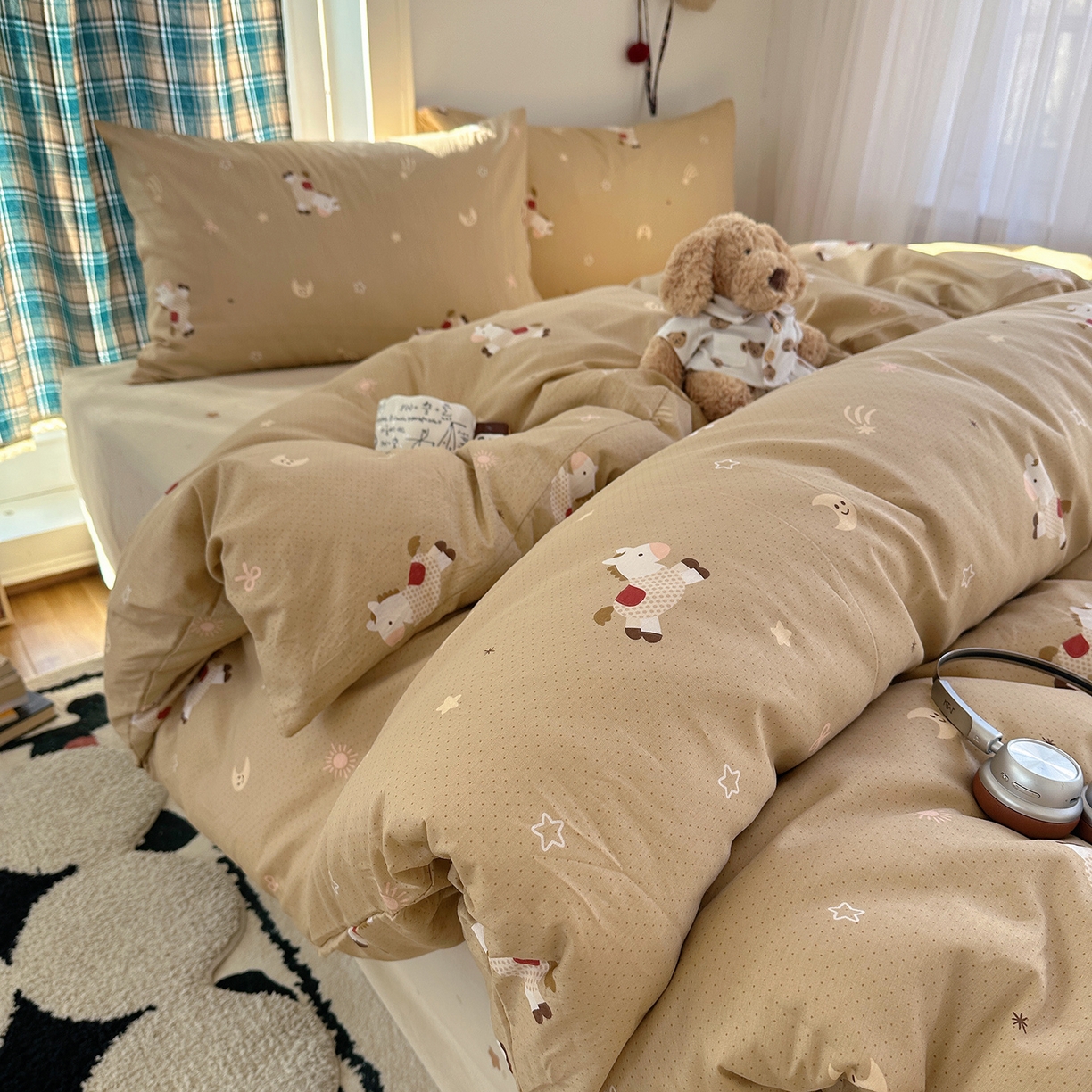 91家纺网 家纺一手货源 找家纺 桃子家居 2026新款ins小清新费尔岛猫咪全棉纯棉印花四件套 棉-星月小马