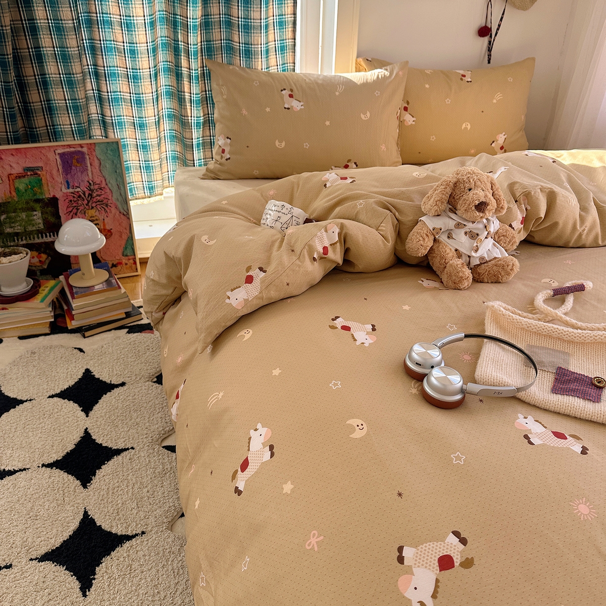 91家纺网 家纺一手货源 找家纺 桃子家居 2026新款ins小清新费尔岛猫咪全棉纯棉印花四件套 棉-星月小马