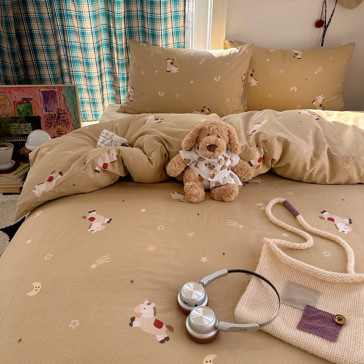 91家纺网 家纺一手货源 找家纺 桃子家居 2026新款ins小清新费尔岛猫咪全棉纯棉印花四件套 棉-星月小马