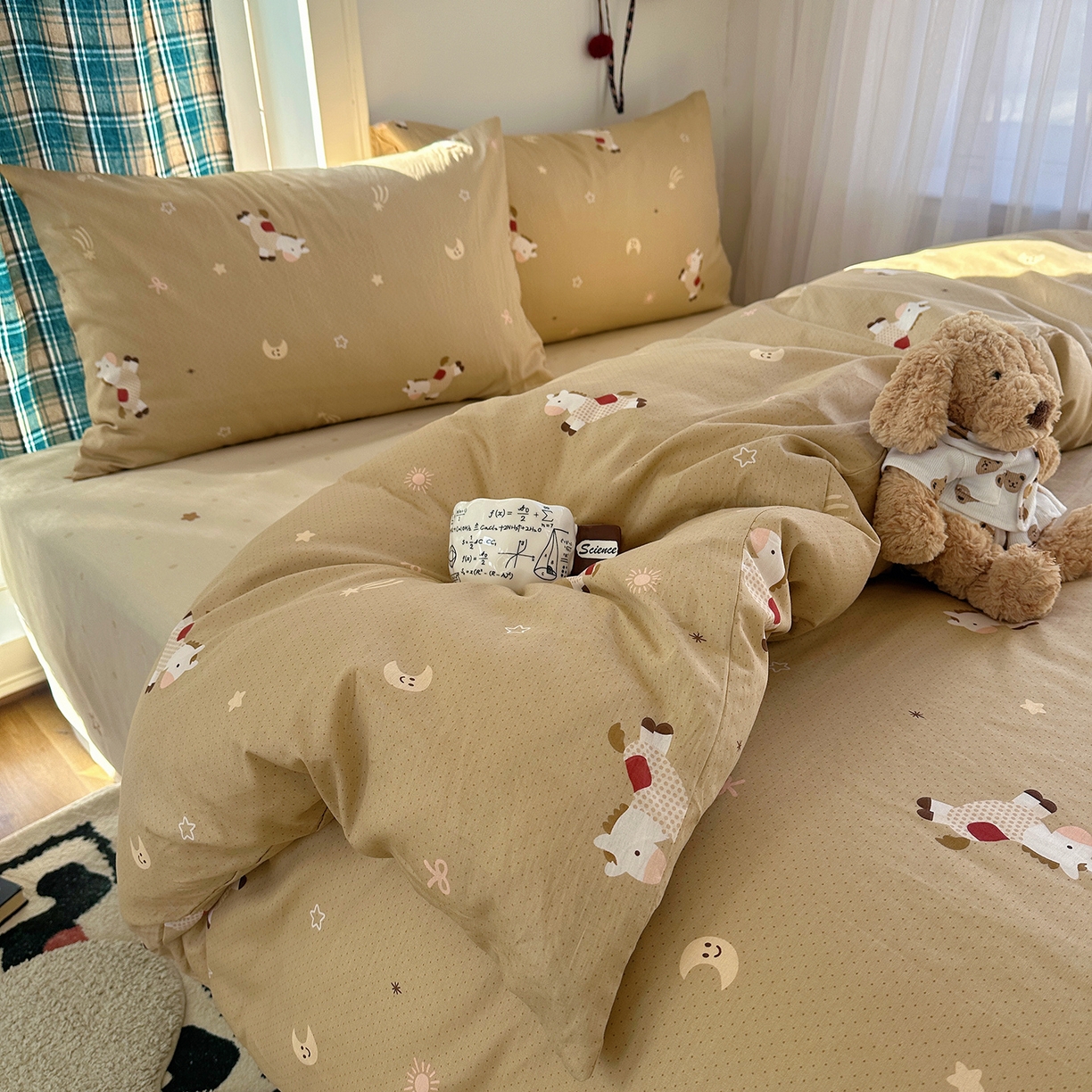 91家纺网 家纺一手货源 找家纺 桃子家居 2026新款ins小清新费尔岛猫咪全棉纯棉印花四件套 棉-星月小马