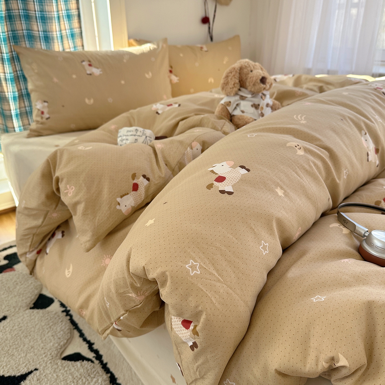 91家纺网 家纺一手货源 找家纺 桃子家居 2026新款ins小清新费尔岛猫咪全棉纯棉印花四件套 棉-星月小马