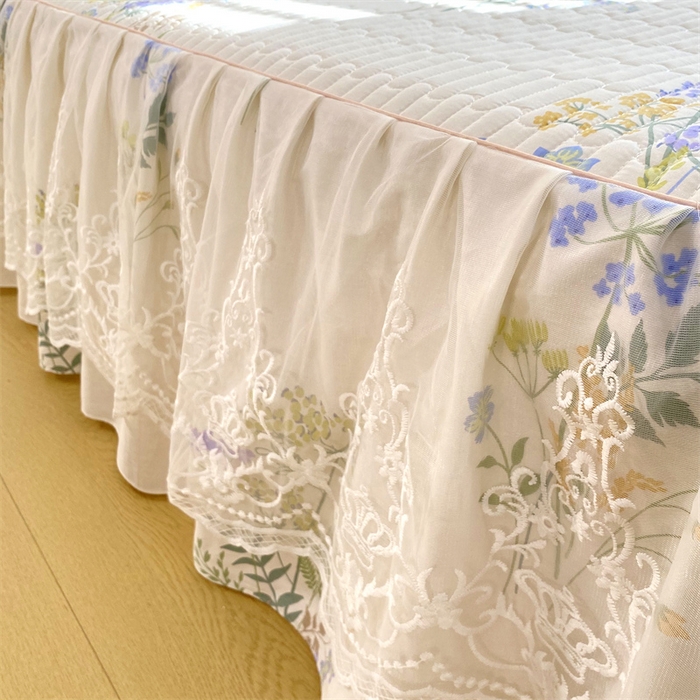 91家纺网 家纺一手货源 找家纺 （总）乐逸家纺 2025新款100%纯棉全棉印花法式风情蕾丝花边床裙床盖