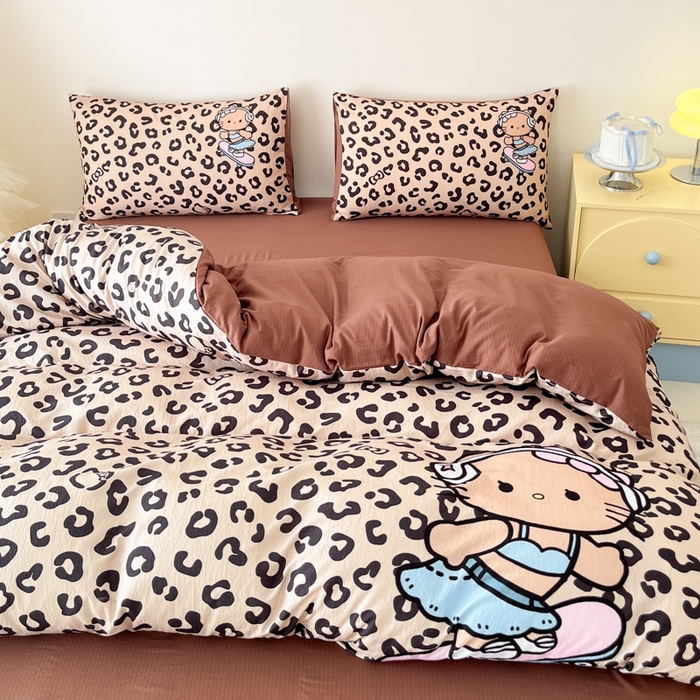 91家纺网 家纺一手货源 找家纺 海岛哥哥 2025新款大版印花云感双层纱四件套 豹纹凯蒂