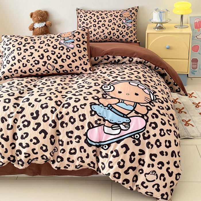 91家纺网 家纺一手货源 找家纺 海岛哥哥 2025新款大版印花云感双层纱四件套 豹纹凯蒂