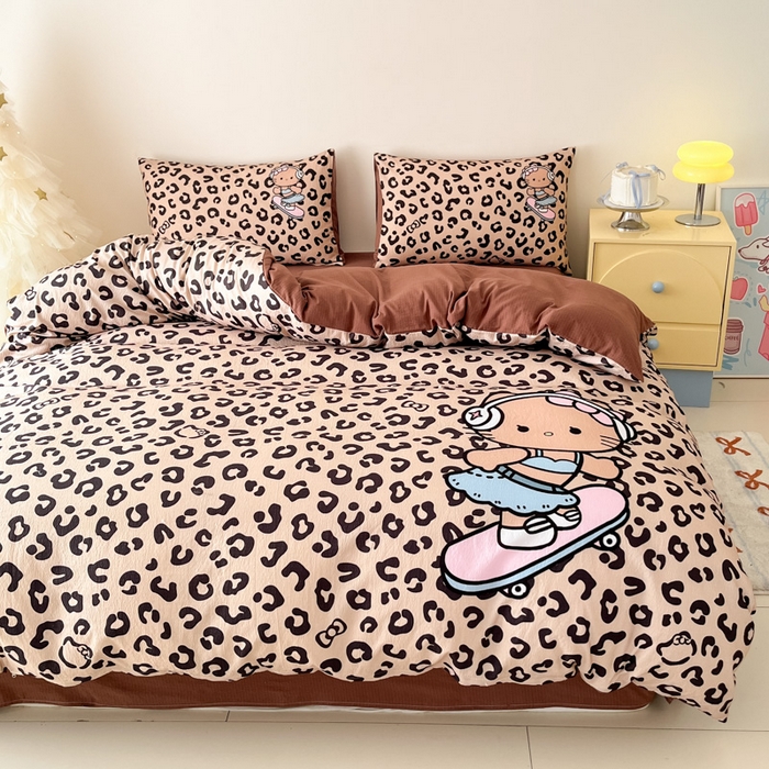 91家纺网 家纺一手货源 找家纺 海岛哥哥 2025新款大版印花云感双层纱四件套 豹纹凯蒂