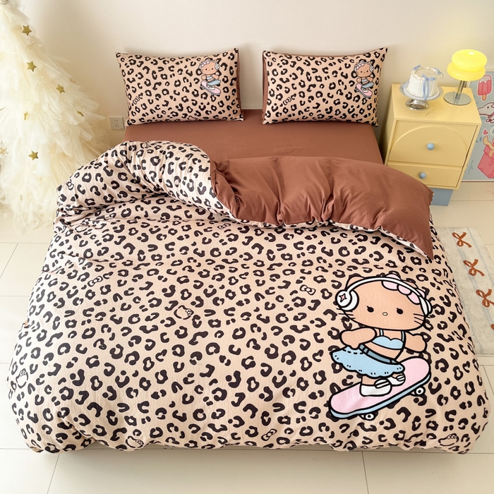 91家纺网 家纺一手货源 找家纺 海岛哥哥 2025新款大版印花云感双层纱四件套 豹纹凯蒂