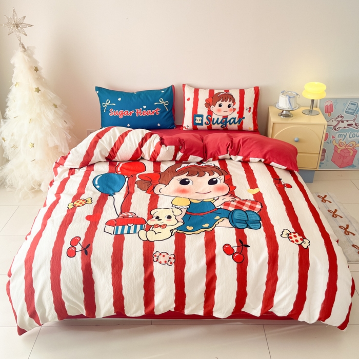 海岛哥哥 2025新款大版印花云感双层纱四件套 可爱女孩