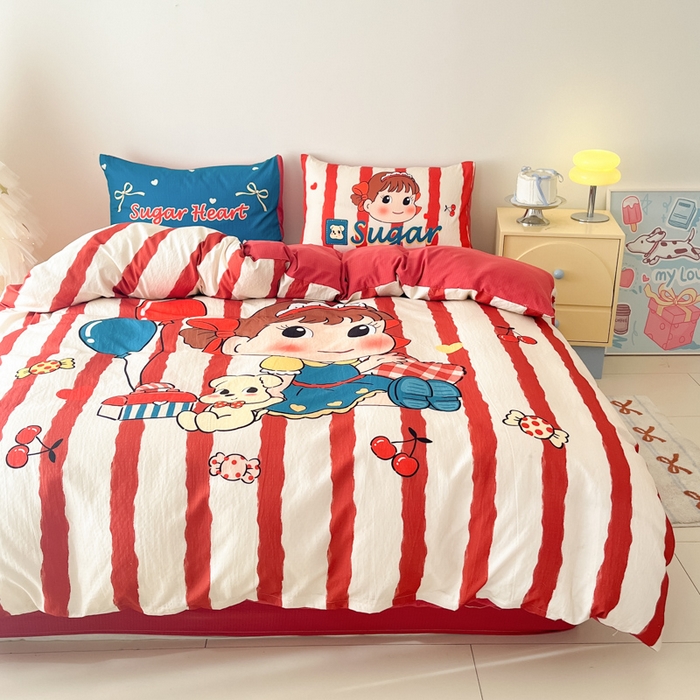 91家纺网 家纺一手货源 找家纺 海岛哥哥 2025新款大版印花云感双层纱四件套 可爱女孩