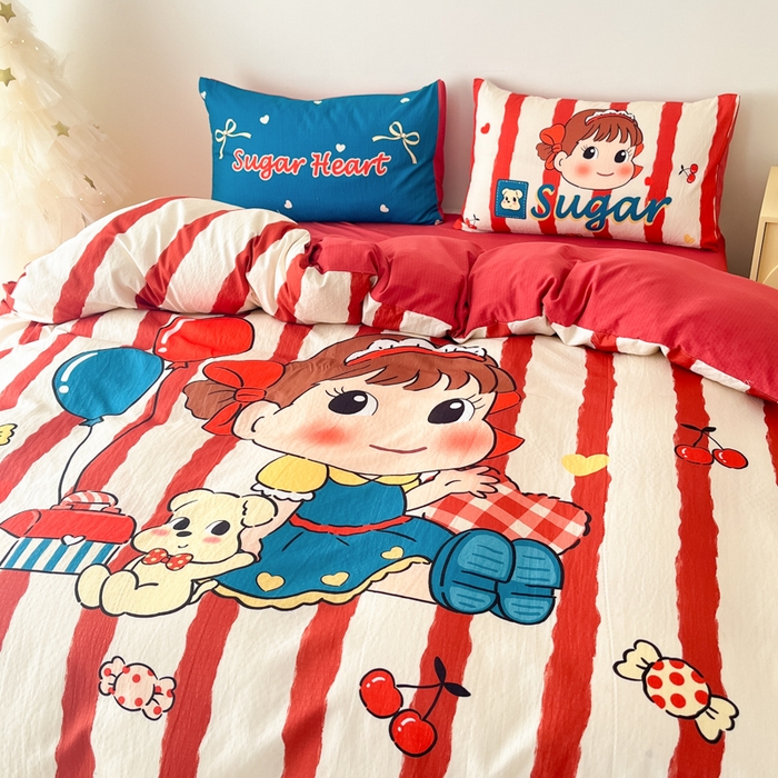 91家纺网 家纺一手货源 找家纺 海岛哥哥 2025新款大版印花云感双层纱四件套 可爱女孩