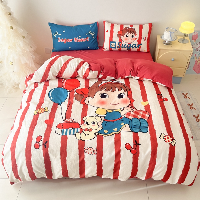 91家纺网 家纺一手货源 找家纺 海岛哥哥 2025新款大版印花云感双层纱四件套 可爱女孩