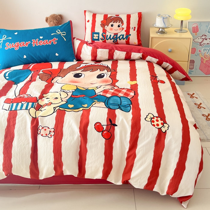 91家纺网 家纺一手货源 找家纺 海岛哥哥 2025新款大版印花云感双层纱四件套 可爱女孩