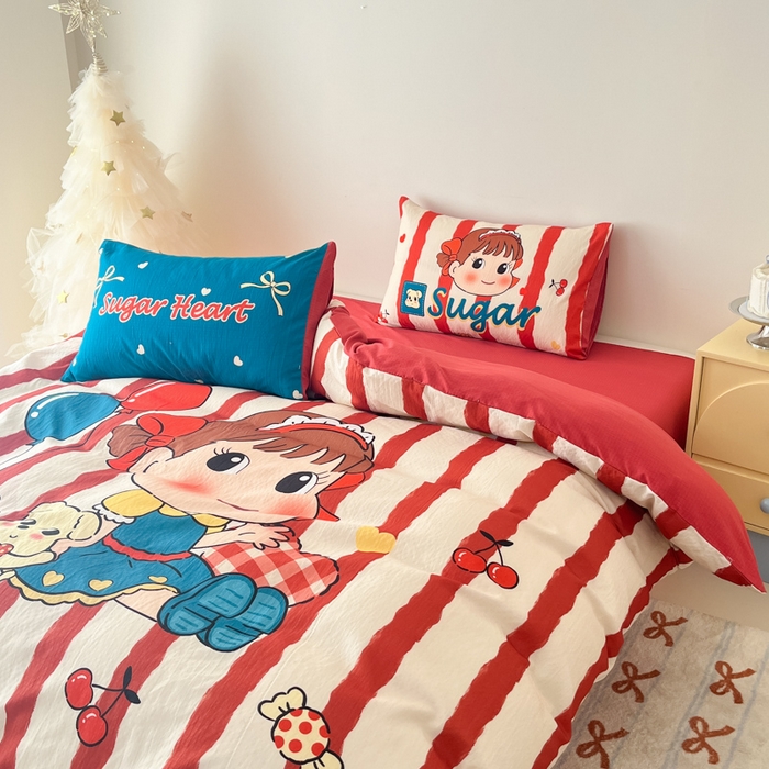 91家纺网 家纺一手货源 找家纺 海岛哥哥 2025新款大版印花云感双层纱四件套 可爱女孩