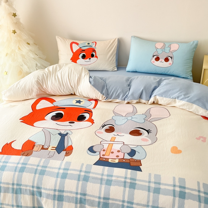 91家纺网 家纺一手货源 找家纺 海岛哥哥 2025新款大版印花云感双层纱四件套 快乐逮捕