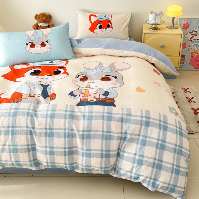 91家纺网 家纺一手货源 找家纺 海岛哥哥 2025新款大版印花云感双层纱四件套 快乐逮捕