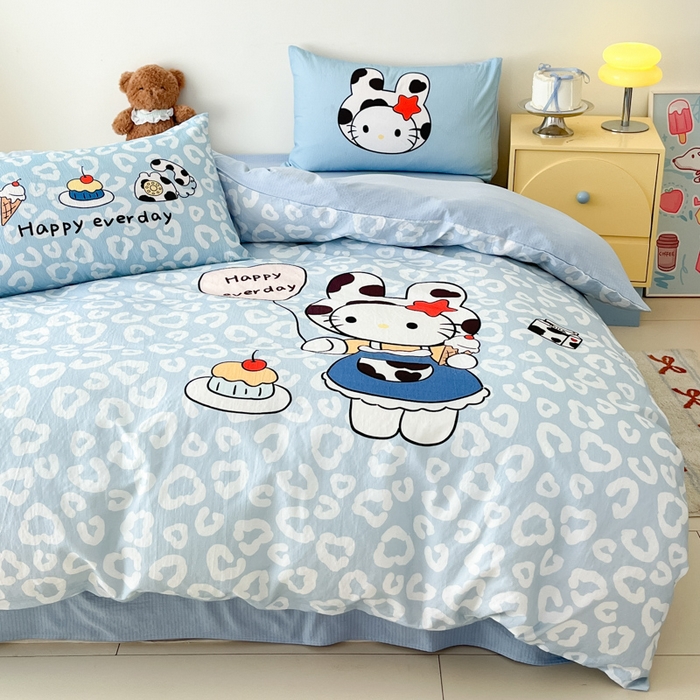 91家纺网 家纺一手货源 找家纺 海岛哥哥 2025新款大版印花云感双层纱四件套 牛奶猫咪