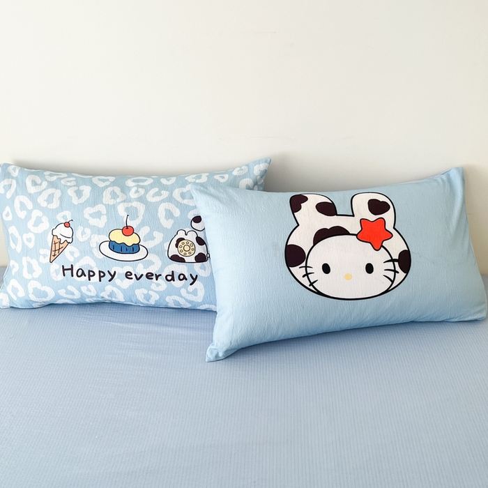 91家纺网 家纺一手货源 找家纺 海岛哥哥 2025新款大版印花云感双层纱四件套 牛奶猫咪