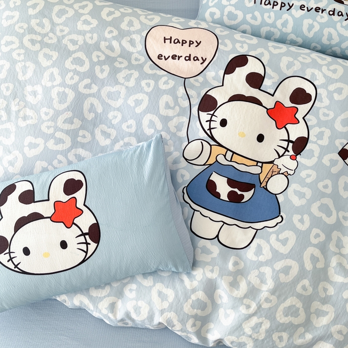 91家纺网 家纺一手货源 找家纺 海岛哥哥 2025新款大版印花云感双层纱四件套 牛奶猫咪