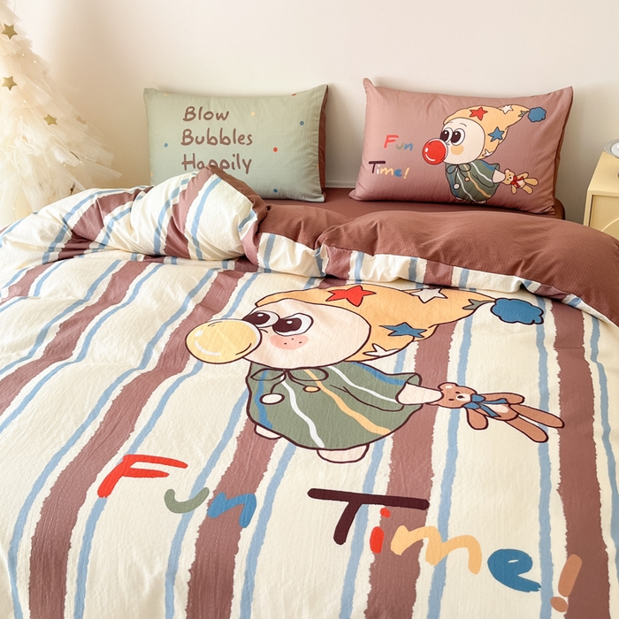 91家纺网 家纺一手货源 找家纺 海岛哥哥 2025新款大版印花云感双层纱四件套 趣味星星人