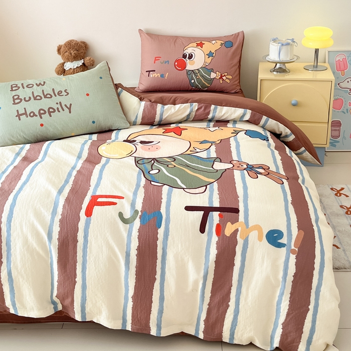 91家纺网 家纺一手货源 找家纺 海岛哥哥 2025新款大版印花云感双层纱四件套 趣味星星人