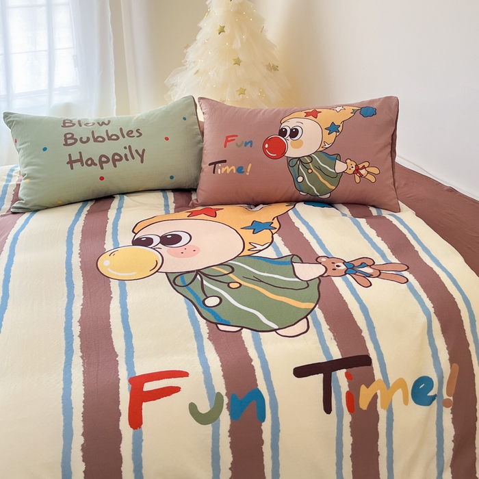 91家纺网 家纺一手货源 找家纺 海岛哥哥 2025新款大版印花云感双层纱四件套 趣味星星人