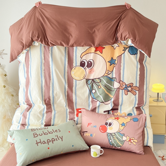 91家纺网 家纺一手货源 找家纺 海岛哥哥 2025新款大版印花云感双层纱四件套 趣味星星人