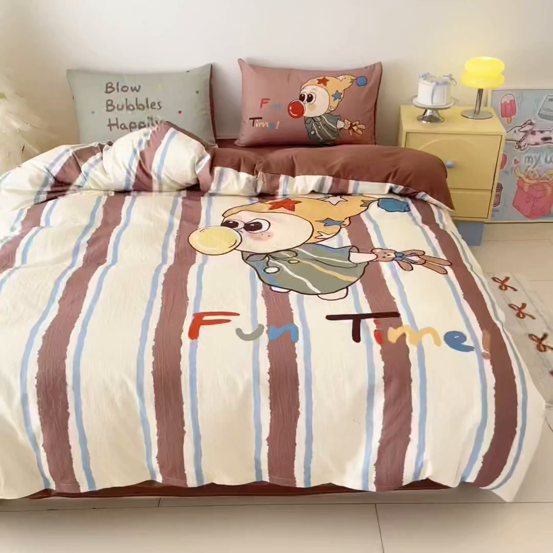 91家纺网 家纺一手货源 找家纺 海岛哥哥 2025新款大版印花云感双层纱四件套 趣味星星人