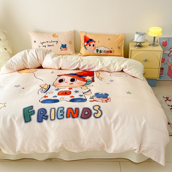 91家纺网 家纺一手货源 找家纺 海岛哥哥 2025新款大版印花云感双层纱四件套 顽皮星星人