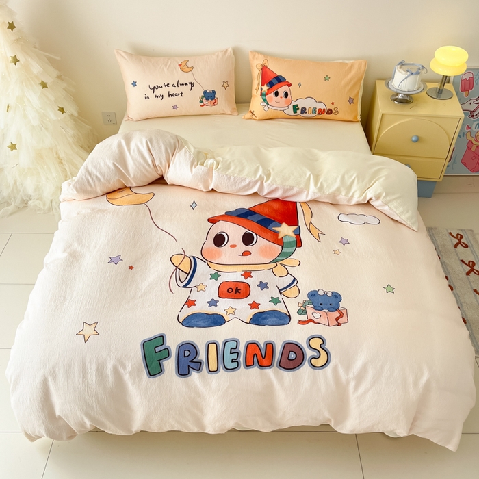 91家纺网 家纺一手货源 找家纺 海岛哥哥 2025新款大版印花云感双层纱四件套 顽皮星星人