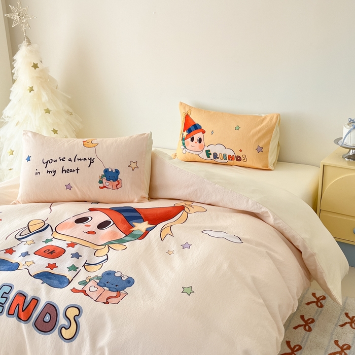 91家纺网 家纺一手货源 找家纺 海岛哥哥 2025新款大版印花云感双层纱四件套 顽皮星星人