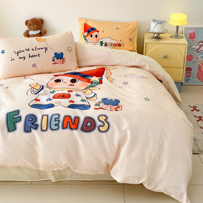 91家纺网 家纺一手货源 找家纺 海岛哥哥 2025新款大版印花云感双层纱四件套 顽皮星星人